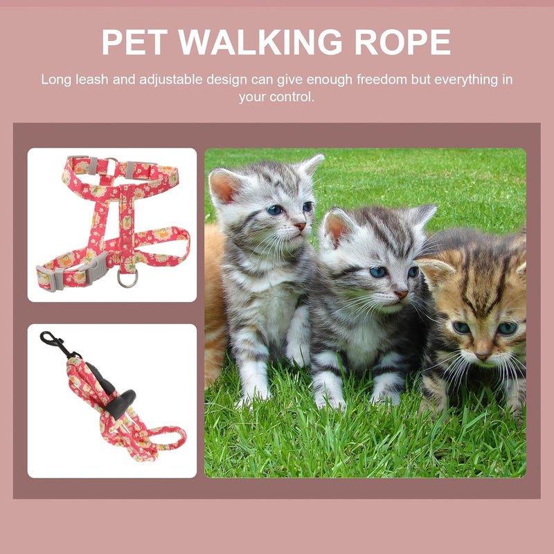Adjustable Cat Harness and Leash Set Small Escape-Proof Soft Vest with Chest Strap Pink Cherry for Outdoor Walking Kitten and Cat - Image 5