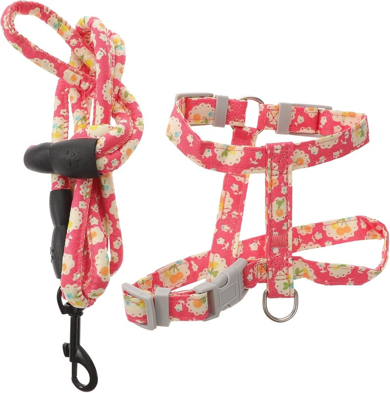 Adjustable Cat Harness and Leash Set Small Escape-Proof Soft Vest with Chest Strap Pink Cherry for Outdoor Walking Kitten and Cat - Image 1