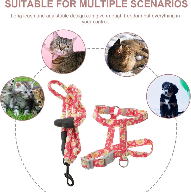 Adjustable Cat Harness and Leash Set Small Escape-Proof Soft Vest with Chest Strap Pink Cherry for Outdoor Walking Kitten and Cat - Image 3