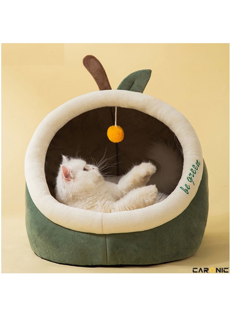 CARONIC Beds For Indoor Cats And Small Dog With Anti-Slip Bottom With Hanging Toy With Removable Cotton Pad Super Soft Calming Pet Sofa Green  - Image 3
