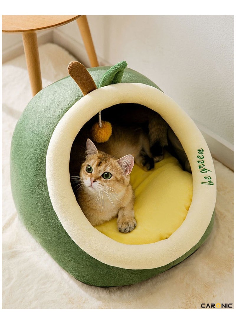 CARONIC Beds For Indoor Cats And Small Dog With Anti-Slip Bottom With Hanging Toy With Removable Cotton Pad Super Soft Calming Pet Sofa Green  - Image 4