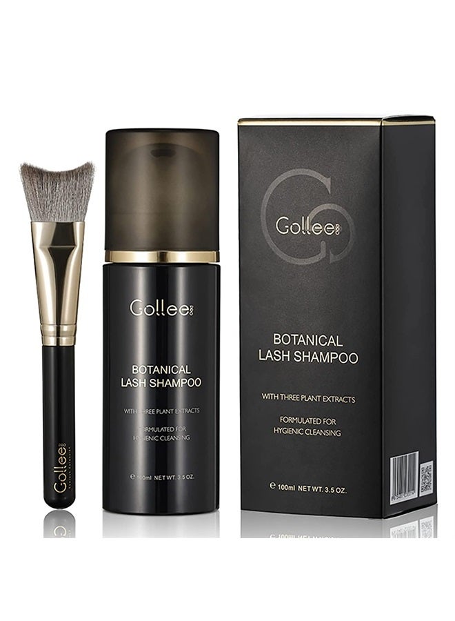 GOLLEEPRO منظف تمديد الرموش - 100 مل شامبو رموش مع فرشاة غسيل الرموش للتمديدات والرموش الطبيعية / خالي من البارابين والكبريتات مزيل مكياج آمن - Image 1