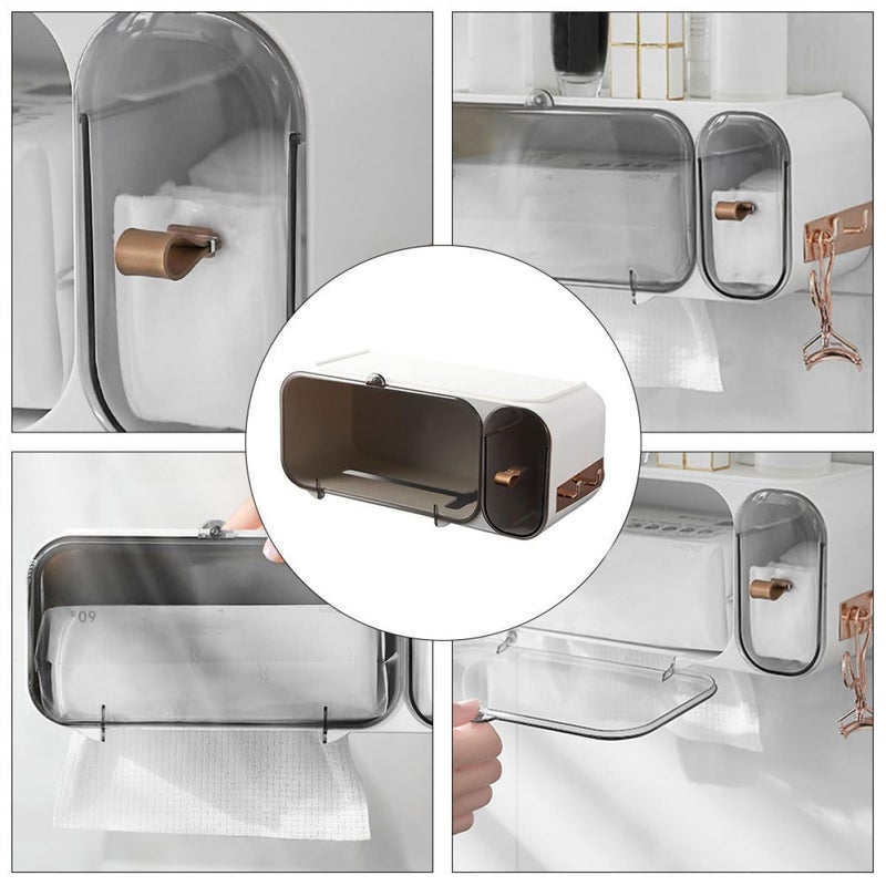 Wall Mounted Face Towel Container And Cosmetic Storage Rack White Bathroom Accessory With Tissue Holder Multi Function Washcloth Box For Home Bath Organization - Image 5
