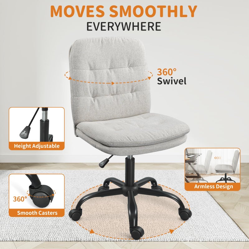 ERGOSEAT كرسي مكتب منزلي مريح - كرسي بدون ذراعين بتصميم متقاطع مع عجلات كرسي تجميل كراسي مكتبية دوارة قابلة للتعديل في الارتفاع للبالغين - بيج - Image 5