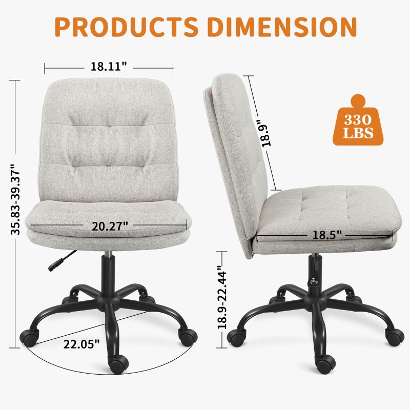 ERGOSEAT كرسي مكتب منزلي مريح - كرسي بدون ذراعين بتصميم متقاطع مع عجلات كرسي تجميل كراسي مكتبية دوارة قابلة للتعديل في الارتفاع للبالغين - بيج - Image 2