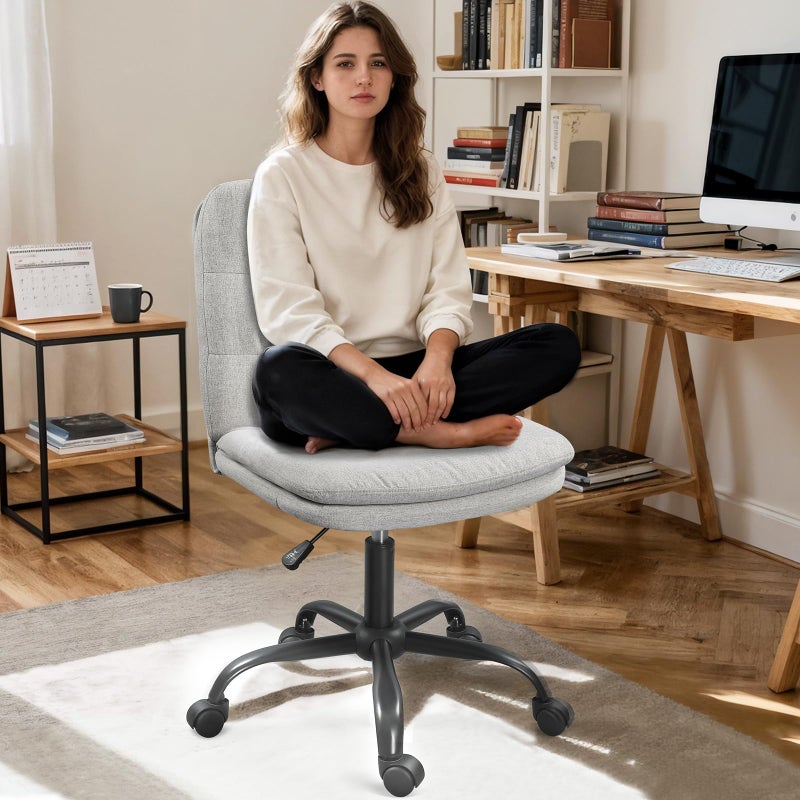 ERGOSEAT كرسي مكتب منزلي مريح - كرسي بدون ذراعين بتصميم متقاطع مع عجلات كرسي تجميل كراسي مكتبية دوارة قابلة للتعديل في الارتفاع للبالغين - بيج - Image 1