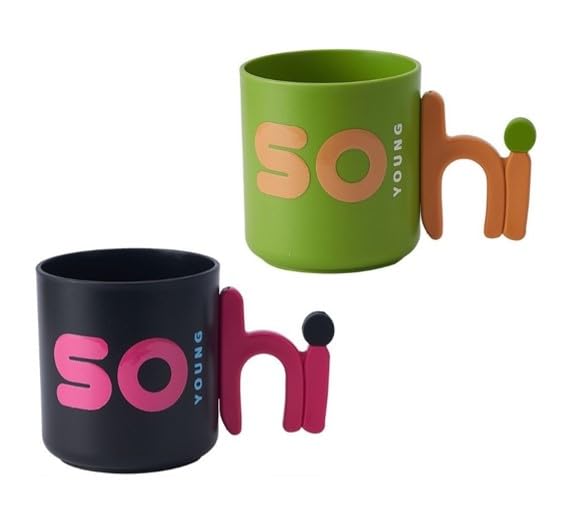 DCELLA Reusable Mouthwash Cup - Letter Cup Toothbrush Holder - Bathroom Toothbrush Holder Organizer, Mouthwash Rinsing Cups for Home Bathroom Countertop (Pack of 2-Green+Black) - Image 1
