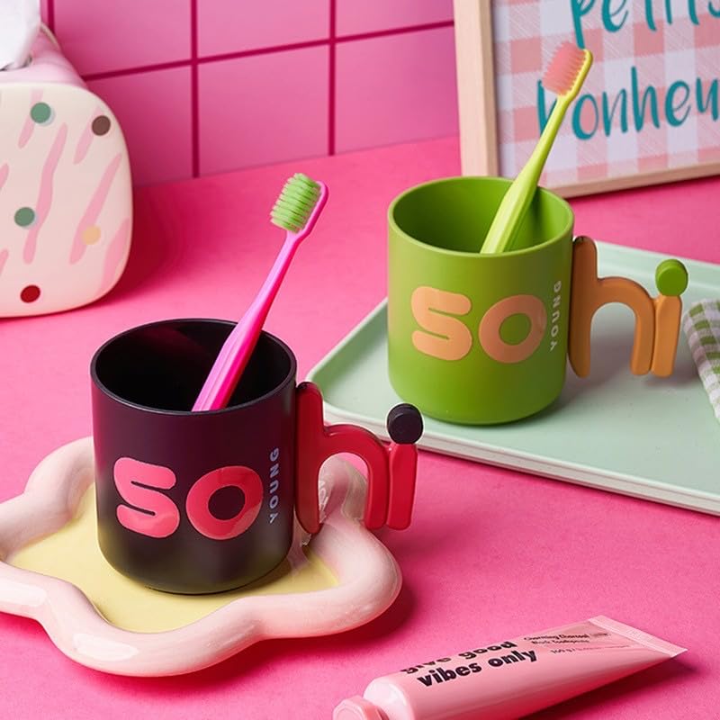 DCELLA Reusable Mouthwash Cup - Letter Cup Toothbrush Holder - Bathroom Toothbrush Holder Organizer, Mouthwash Rinsing Cups for Home Bathroom Countertop (Pack of 2-Green+Black) - Image 4