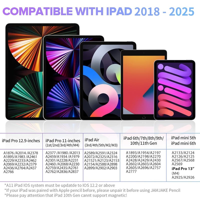 JAMJAKE قلم ستايلس 2X شحن سريع قلم نشط متوافق مع آبل آيباد برو 11"/12.9"/M4، آيباد إير 3/4/5/M2/M3، آيباد 6-11، آيباد ميني 5/6 جيل - أسود - Image 2