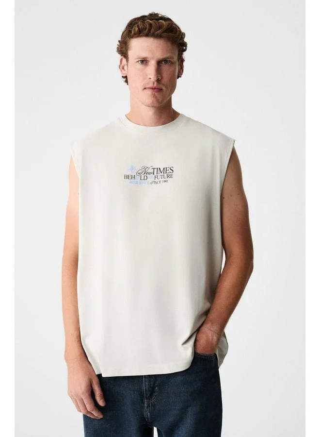 GRIMELANGE SHEPPARD Men's Model Printed Short‑Sleeve Round‑Neck Stone‑Color Tank Top.