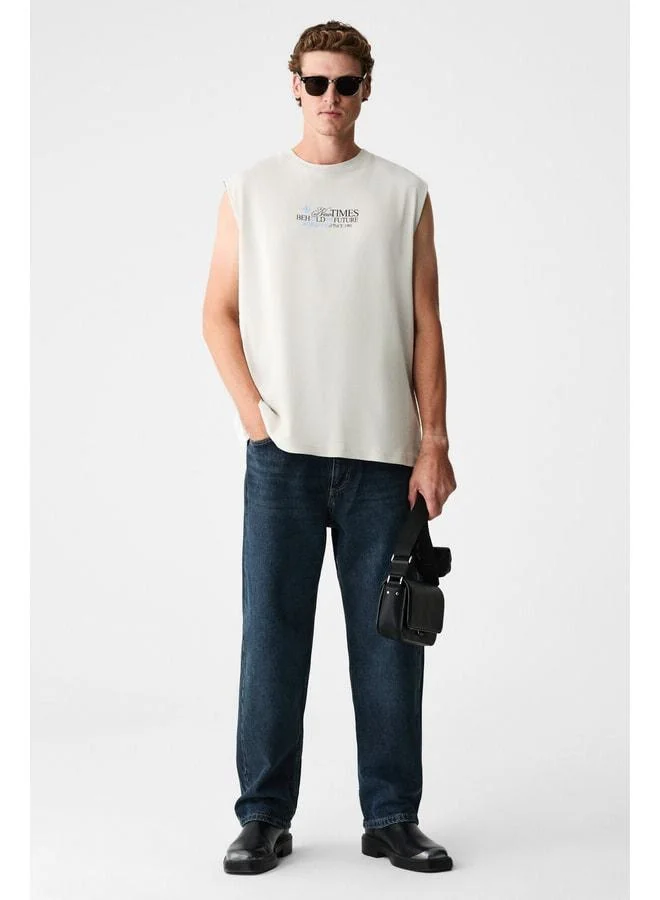GRIMELANGE SHEPPARD Men's Model Printed Short‑Sleeve Round‑Neck Stone‑Color Tank Top.