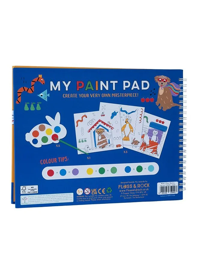 Floss & Rock Pets My Painting Pad – Kids Watercolor Art Set | Pet-Themed Painting Kit with 8 Pictures, 8 Paint Palettes & 1 Brush | Creative Coloring Activity for Kids | Animal Art Set