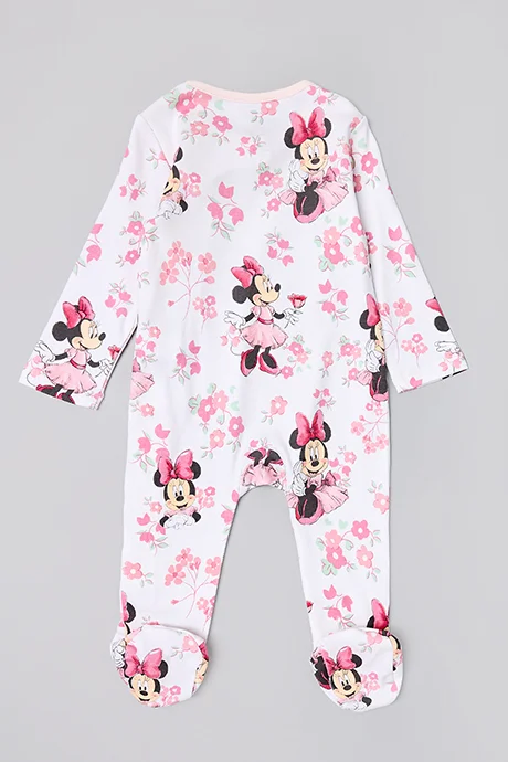 R&B Minnie Mouse Print Footed Sleepsuit with Long Sleeves
