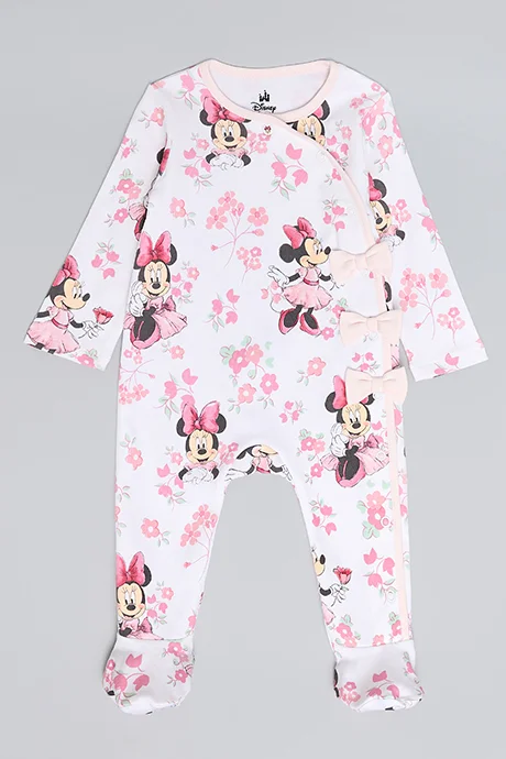R&B Minnie Mouse Print Footed Sleepsuit with Long Sleeves