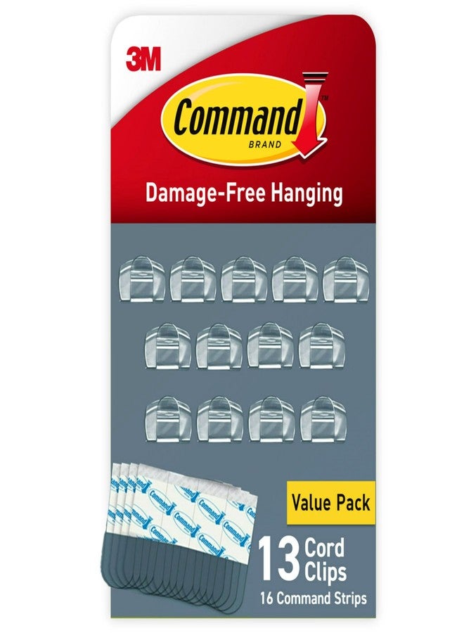 Command Round Cord Clips, Damage Free Hanging Cable Clips, No Tools Wall Clips for Hanging Electrical Cables, 13 Clear Cord Clips and 16 Command Strips - Image 1