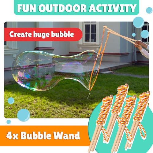 Atlasonix Giant Bubble Wand Big Bubble Wand Huge Rope 4 Pack Giant Bubble Wooden Wands 384 Ounces Bubble Mix Concentrate Refill Party Outdoor Summer Toys Activities for Kids Boys and Girls Kit - Image 5