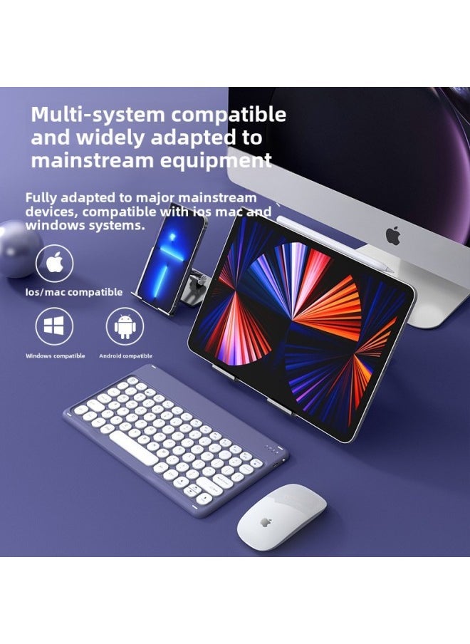 For IPad Round Key Cap Flat Bluetooth Keyboard Mobile Phone Water Drop Key Cap Bluetooth Mouse Wireless Mute Key Mouse Cover-Color:Round Key-White-Product Type:Keyboard + White Battery Mouse - Image 2