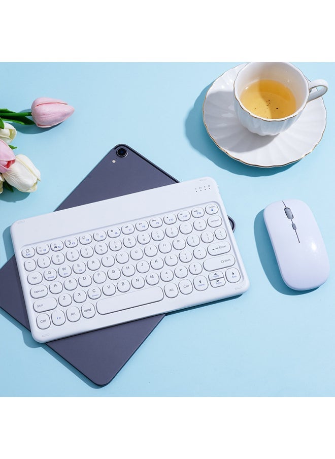 For IPad Round Key Cap Flat Bluetooth Keyboard Mobile Phone Water Drop Key Cap Bluetooth Mouse Wireless Mute Key Mouse Cover-Color:Round Key-White-Product Type:Keyboard + White Battery Mouse - Image 1