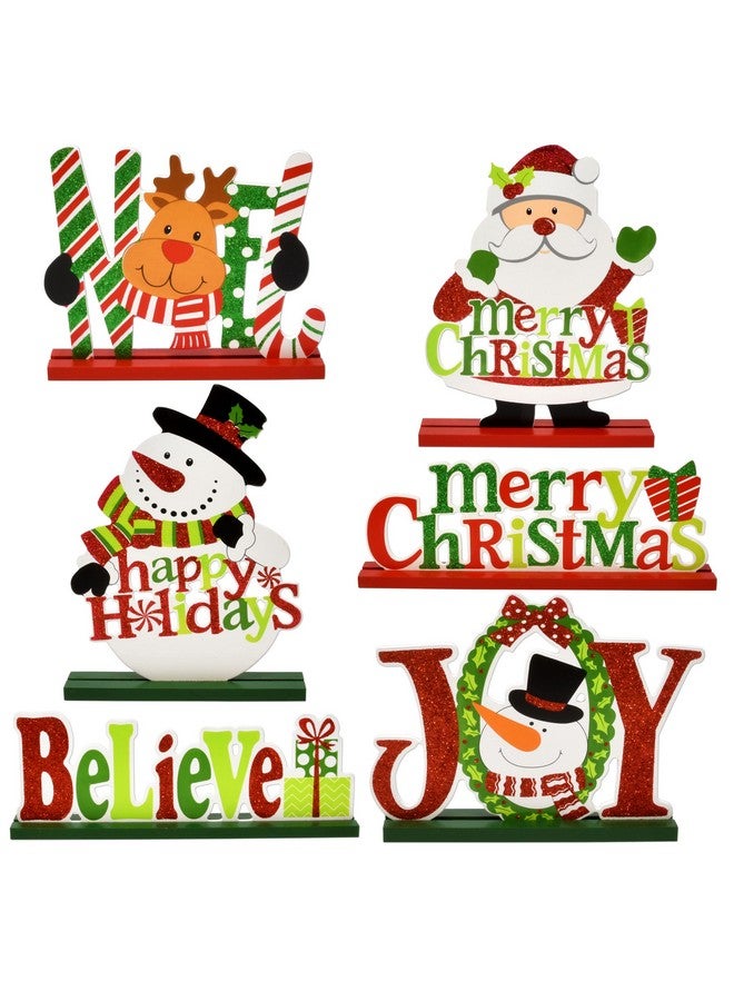 Gift Boutique 6 Christmas Table Signs Decorations Wooden Centerpiece Tabletop Snowman Wood Desktop Decor for Kitchen Home Xmas Holiday Party Supplies - Image 1