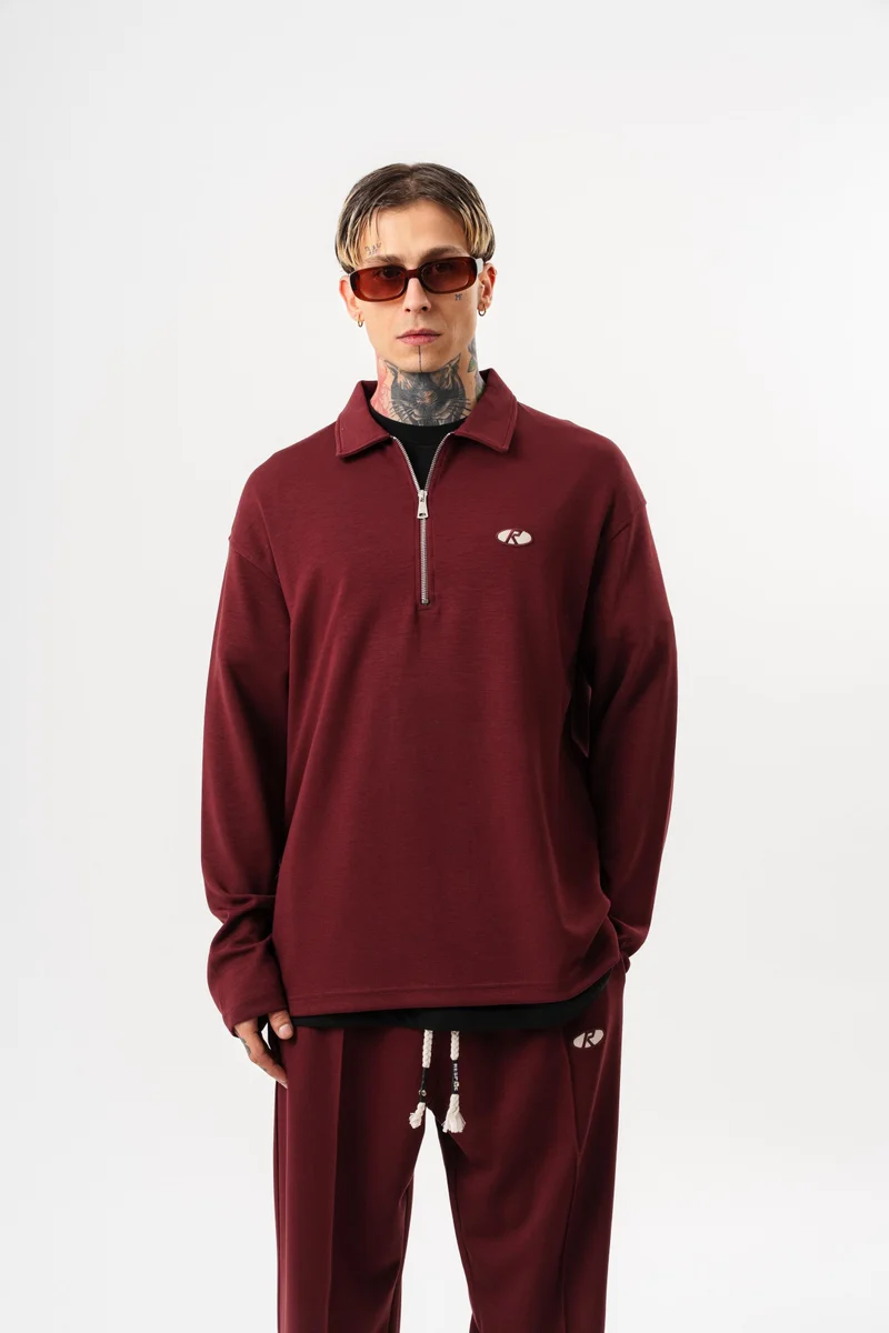 RESPIRE Men's Modal Half-Zip Sweatshirt Cherry (Vişne)