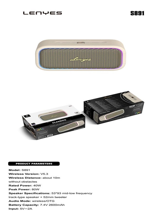 Lenyes S891 Bluetooth Speaker | RGB Dynamic Lighting | IP66 Waterproof | Bluetooth 5.3 | Battery Display | OTG/Wireless Mode | Lenyes Audio App Connectivity | - Image 2