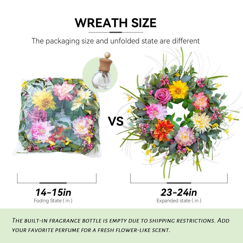 Soomeir Spring Summer Wreaths for Front Door with Fragrance Bottle, Soomeir Floral Door Wreath with Peony Dahlia Rose, for All Season Easter Indoor Outdoor Farmhouse Home Decor - Image 2