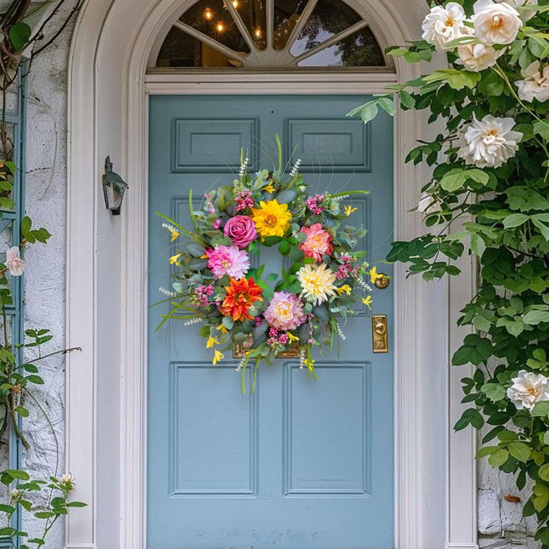 Soomeir Spring Summer Wreaths for Front Door with Fragrance Bottle, Soomeir Floral Door Wreath with Peony Dahlia Rose, for All Season Easter Indoor Outdoor Farmhouse Home Decor - Image 3