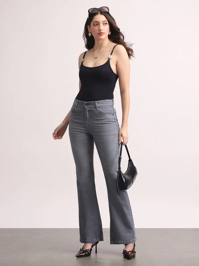 Urbano Fashion  Urbano Fashion Women's Grey Mid Rise Bootcut Washed Jeans Stretchable  | Best Price UAE