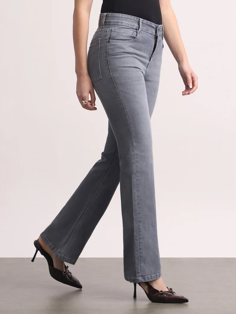 Urbano Fashion  Urbano Fashion Women's Grey Mid Rise Bootcut Washed Jeans Stretchable  | Best Price UAE