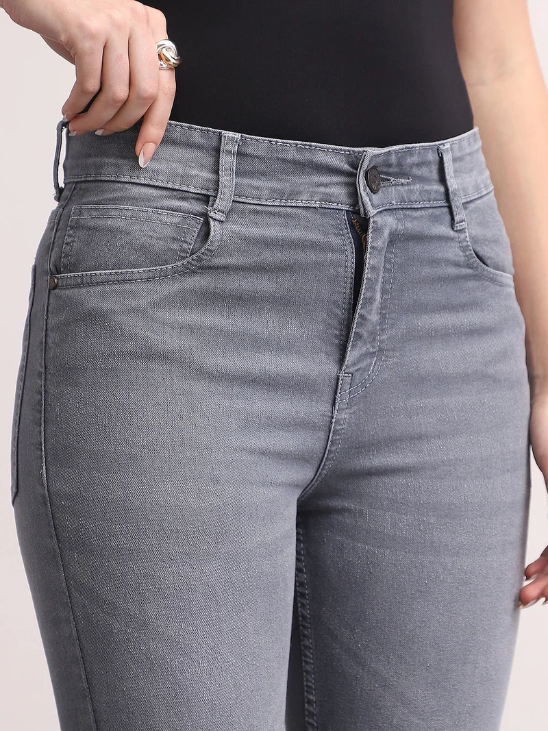 Urbano Fashion  Urbano Fashion Women's Grey Mid Rise Bootcut Washed Jeans Stretchable  | Best Price UAE