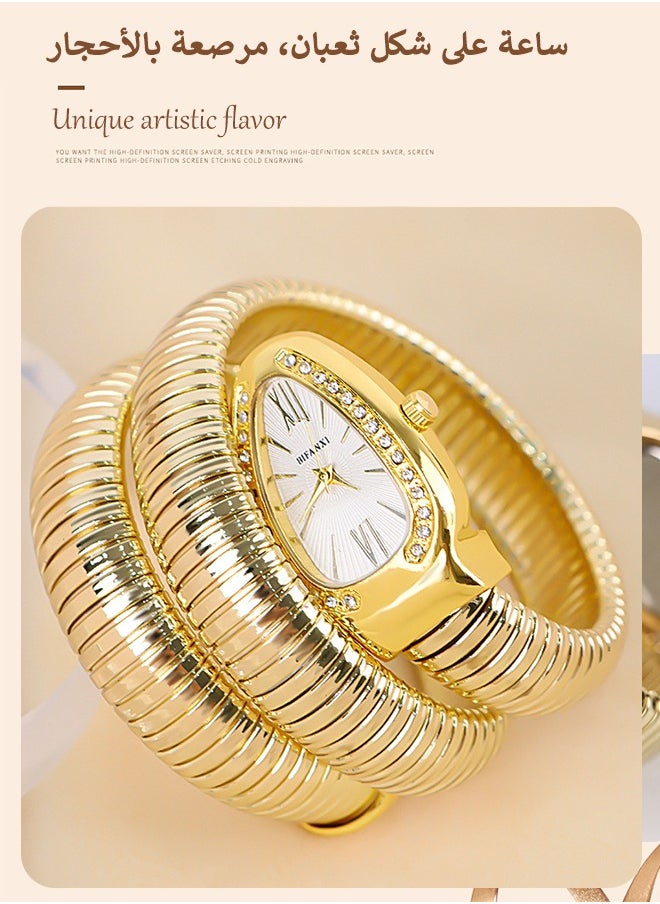 BIFANXI Ladies Fashion Watch, Snake-Shaped Diamond Design Quartz Watch, Fashionable Versatile Bracelet Watch  - Image 1