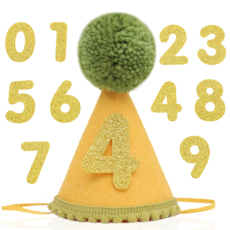 LINGANA Pet Birthday Hat with Interchangeable Numbers 1-10 | Adjustable Pet Party Cone Hat for Dogs & Cats | Puppy Birthday Photo Props for 1st to 10th Birthday Celebrations (Yellow Green Birthday Pet Hat) - Image 1