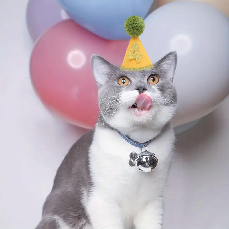 LINGANA Pet Birthday Hat with Interchangeable Numbers 1-10 | Adjustable Pet Party Cone Hat for Dogs & Cats | Puppy Birthday Photo Props for 1st to 10th Birthday Celebrations (Yellow Green Birthday Pet Hat) - Image 4