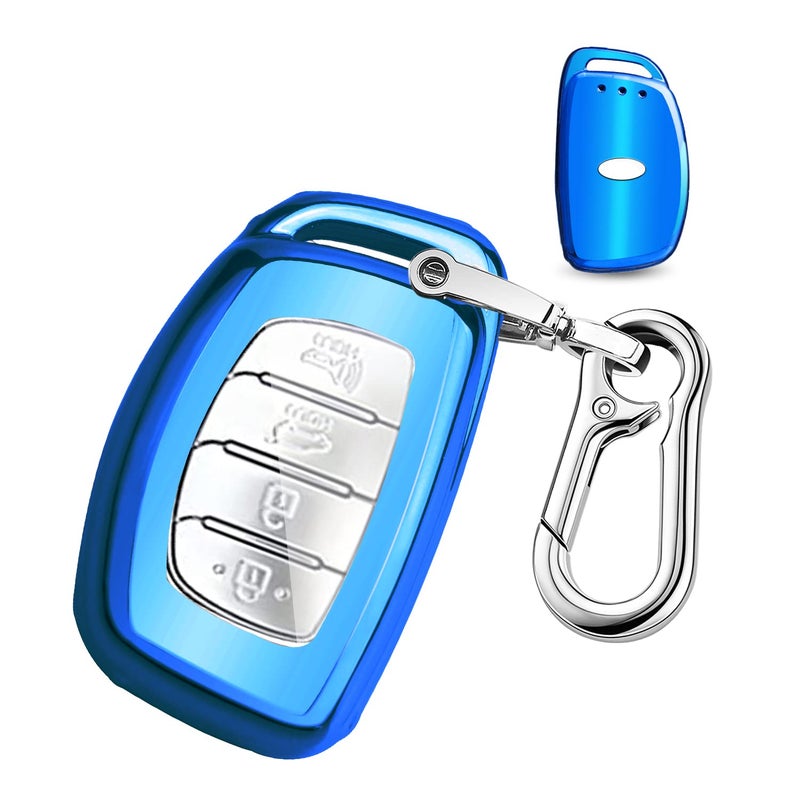 QBUC for Hyundai Elantra Key Fob CoverSoft TPU 360 Degree Protector Key Holder with Keychain Compatible with 2021 2020 2019 Hyundai Elantra Ioniq Sonata Tucson Elantra GT 34 Button Smart KeyBlue