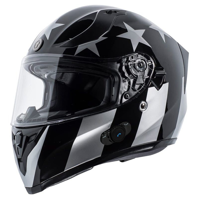 TORC T15B Bluetooth Integrated Full Face Motorcycle Helmet with Graphic Gloss Black Captain ShadowSmall - Image 3