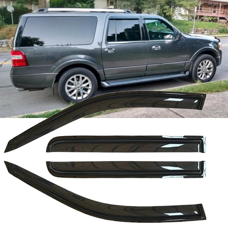 BOOGADEE Original 4pcs Window Shade Outside Mount TapeOn Rain Guards Set Nice Side Window Visors Compatible with 19972016 Ford Expedition 19982017 Lincoln Navigator 94233