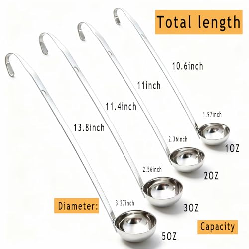Markeny 4 Pieces Stainless Steel Soup Ladle Metal Handle Ladle with Pouring Rim,1oz/2oz/3oz/5oz Set Ladles for Cooking Soup Sauce - Image 2