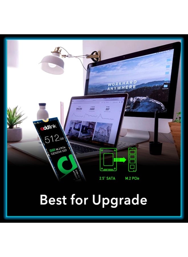 آدد لينك محرك أقراص داخلي addlink S68 بسعة 512 جيجابايت من نوع SSD (تقنية TLC)، واجهة NVMe M.2 PCIe Gen3x4 (مقاس 2280)، سرعة قراءة 3500 ميجابايت/ثانية وسرعة كتابة 1700 ميجابايت/ثانية. 512 GB - Image 3
