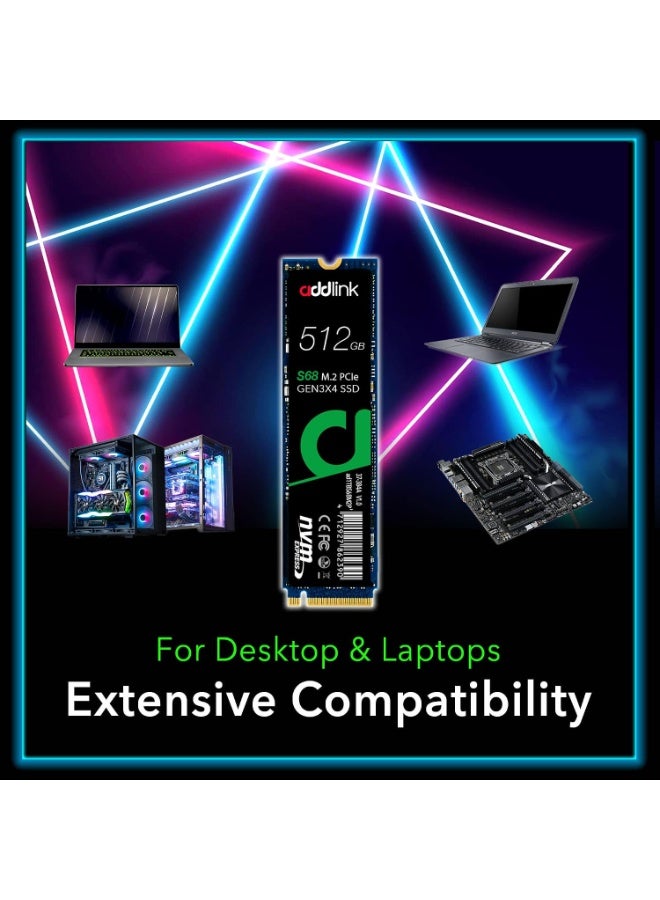 آدد لينك محرك أقراص داخلي addlink S68 بسعة 512 جيجابايت من نوع SSD (تقنية TLC)، واجهة NVMe M.2 PCIe Gen3x4 (مقاس 2280)، سرعة قراءة 3500 ميجابايت/ثانية وسرعة كتابة 1700 ميجابايت/ثانية. 512 GB - Image 5