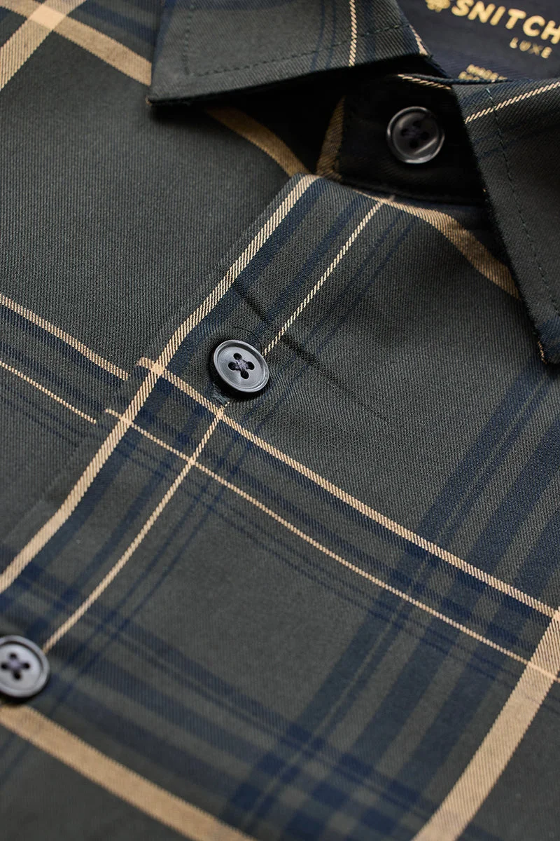 SNITCH Olive Checkered Long Sleeve Slim Fit Luxe Shirt