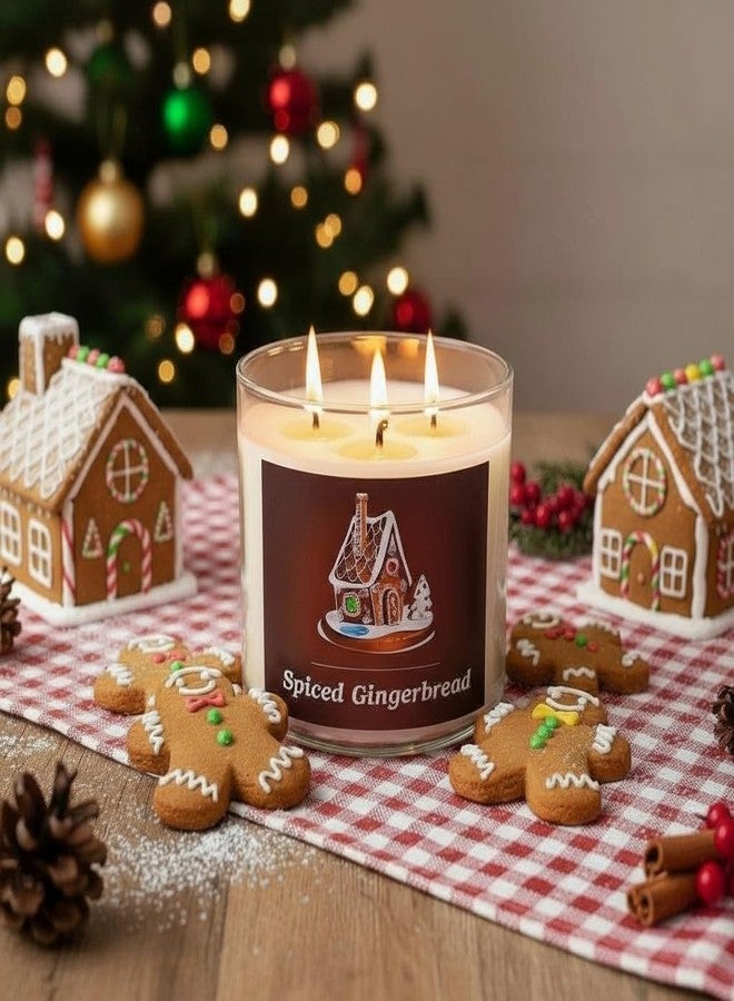 S&M Candle Factory شمعة خبز الزنجبيل المتبل بثلاث فتائل ~ شمع الصويا الطبيعي الفاخر ~ هدية مثالية لعيد الميلاد - Image 2