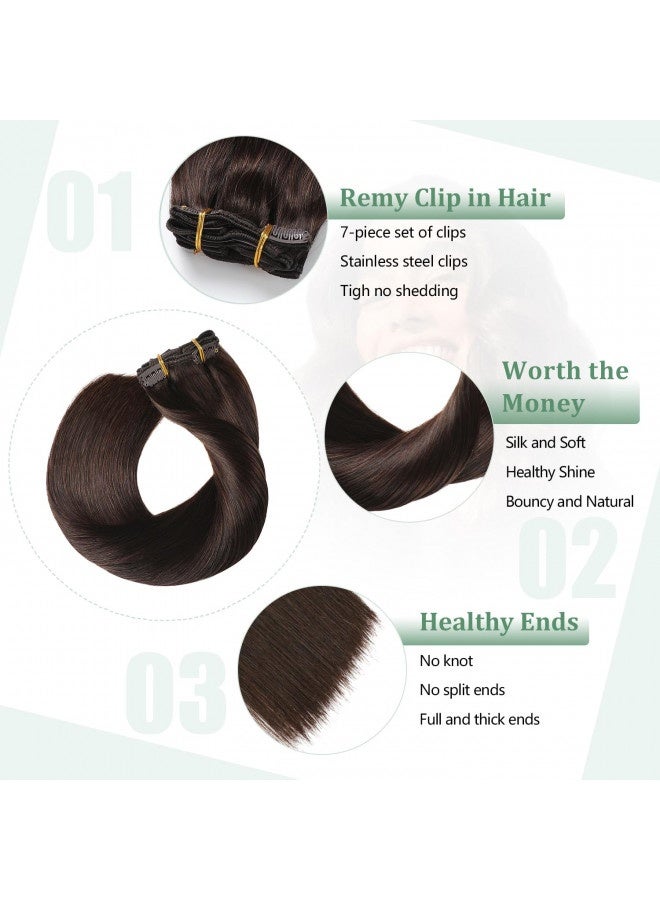 MIFIL Clip in Hair Extensions 20 inch Remy Hair Extensions Real Human Hair 120g Dark Brown Double Weft Natural Straight Human Hair Clip in Extensions for Women(20inch,7pcs, 120g) - Image 2
