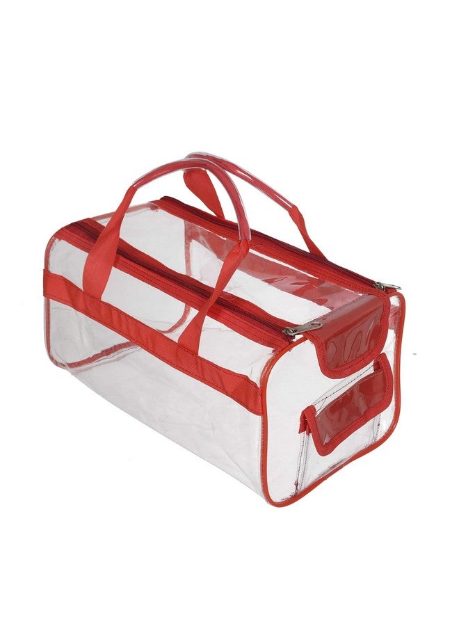 هارتس حقائب مستحضرات التجميل البلاستيكية الشفافة الكبيرة الحجم للسفر من الفينيل PVC حقيبة أدوات الزينة بسحاب كبير وشفاف مقاوم للماء حقيبة تنظيم المكياج (أحمر) - Image 5