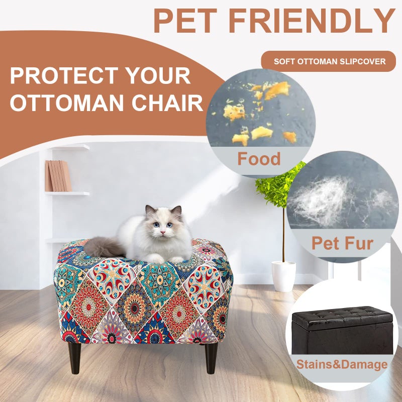 Eco-Ancheng Stretch Ottoman Cover Rectangular Storage Ottoman Slipcover Footrest Stool Covers Ottoman Slipcovers for Foot Stool with Nonslip Elastic Bottom (13,Large) - Image 5
