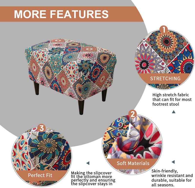 Eco-Ancheng Stretch Ottoman Cover Rectangular Storage Ottoman Slipcover Footrest Stool Covers Ottoman Slipcovers for Foot Stool with Nonslip Elastic Bottom (13,Large) - Image 2
