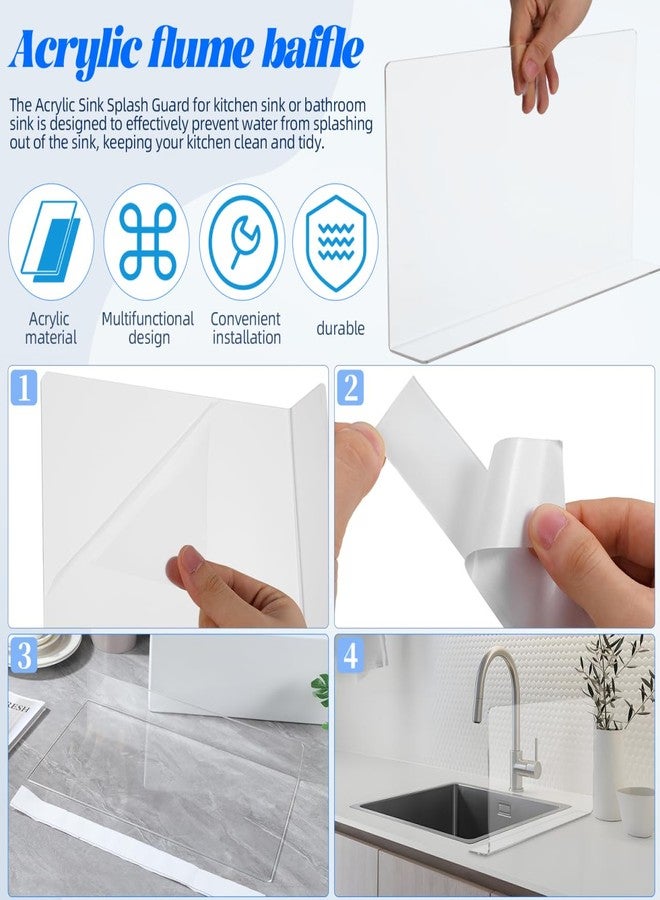 PRETYZOOM Acrylic Sink Water Splash Guard, 15.7x8 Inches Sink Splash Guards Splatter Panel, Kitchen Protective Splatter Barrier, Universal Fit - Image 4