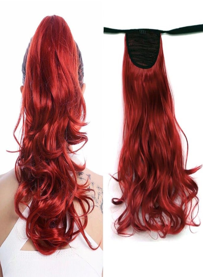 iLUU Synthetic Curly Tie Up Ponytail Hair Extension Hairpiece Pony Tail Clip in Hair Extensions 90g 20" #130M Red Wavy Ponytails Hairpiece Wig for Women Girls Ladies - Image 1