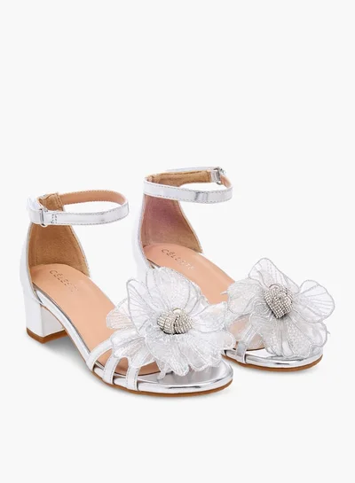 Celeste Girls' Flower Applique Sandals with Block Heels