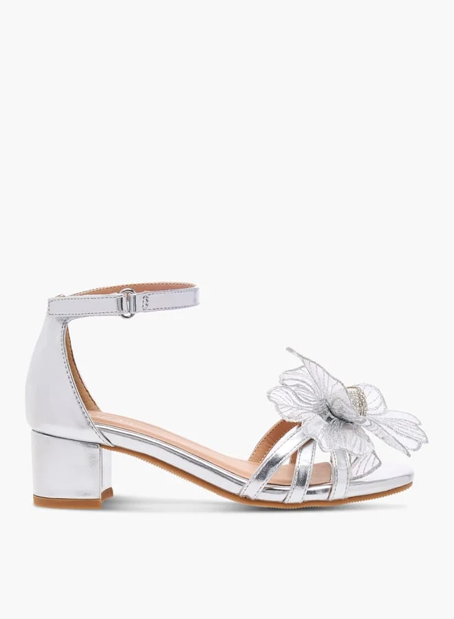 Celeste Girls' Flower Applique Sandals with Block Heels