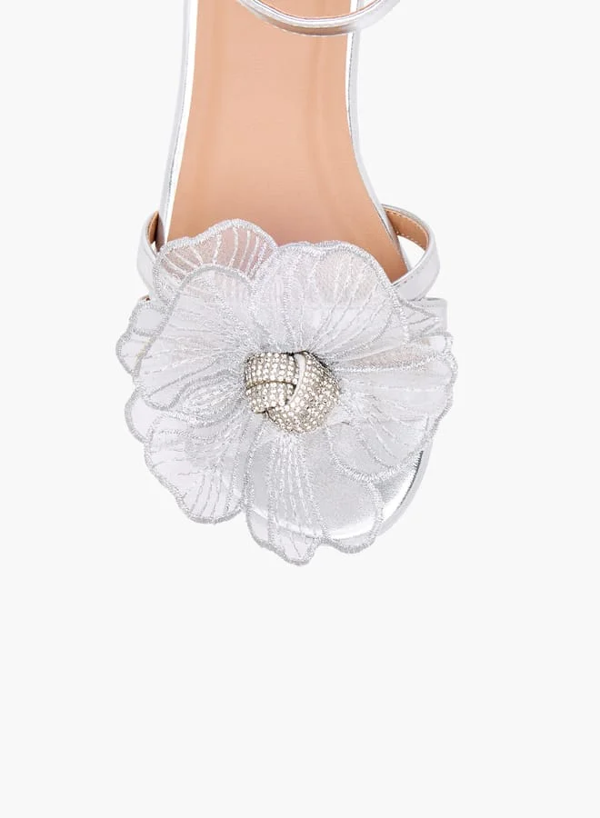 Celeste Girls' Flower Applique Sandals with Block Heels